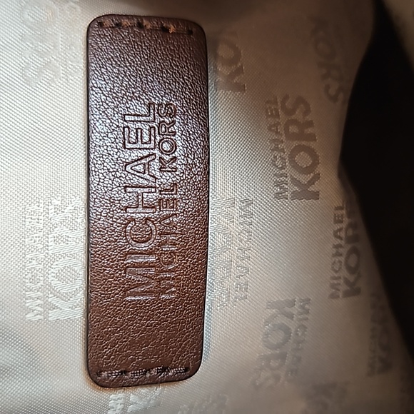 Michael Kors Millbrook Signature MK Brown Tan Jacquard Leather Shoulder Hobo Bag - Picture 11 of 12